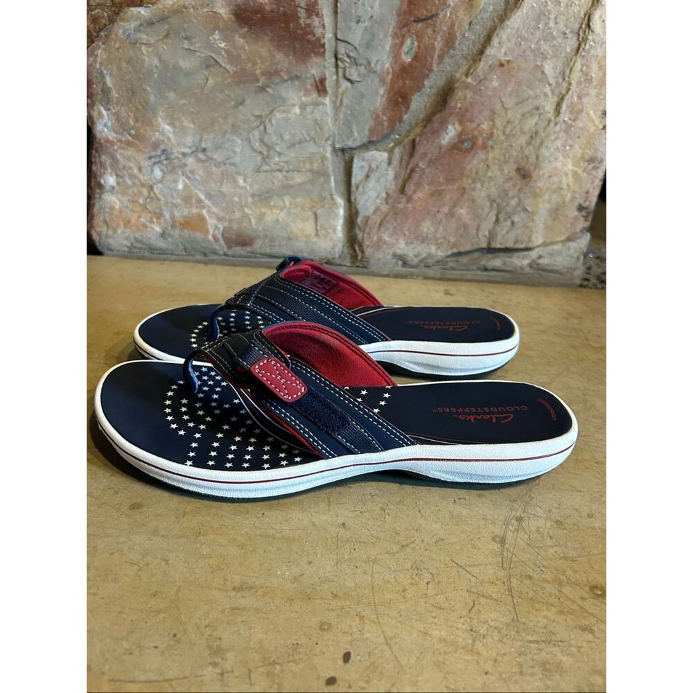 Clarks Cloudsteppers Brinkley Jazz Women's Sandals Size 8 Navy Patriotic Stars - Picture 6 of 10